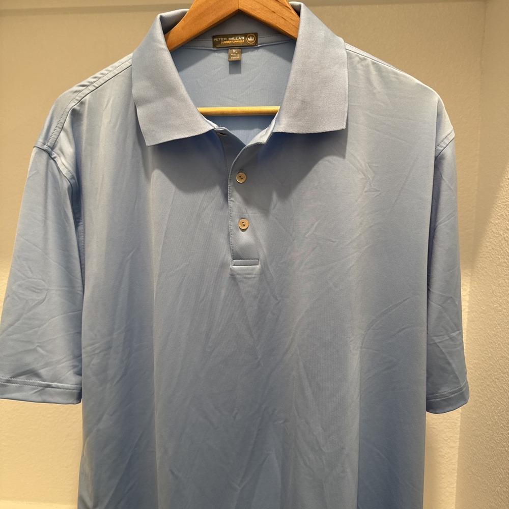 Peter Millar Summer Comfort Mens XL Blue Polo Shirt Performance Golf
